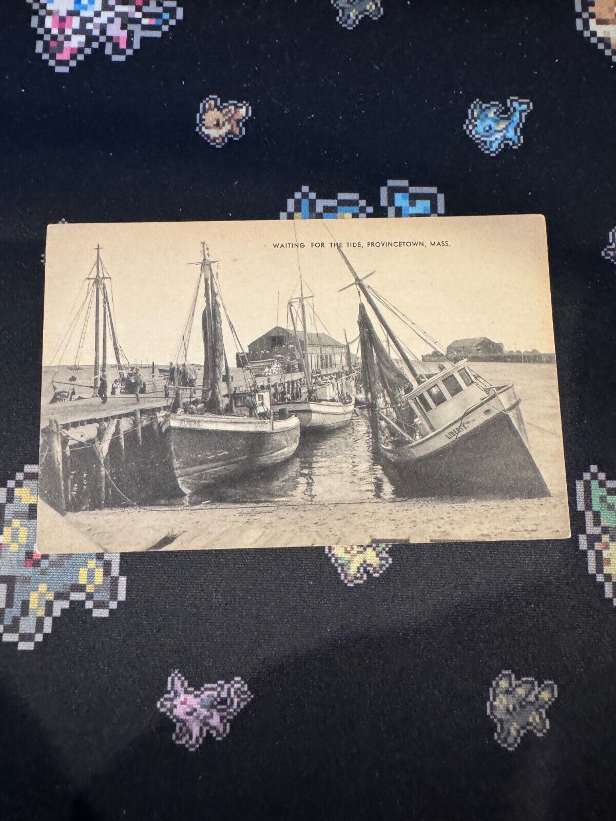 c1940 Sail Boat Dock Waiting Tide Provincetown Massachusetts MA Antique Postcard