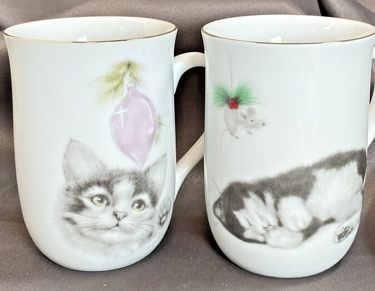 Adorable Otagiri “Jonah’s Workshop” Kitten Mugs By K. Miller Set of 2 Cups