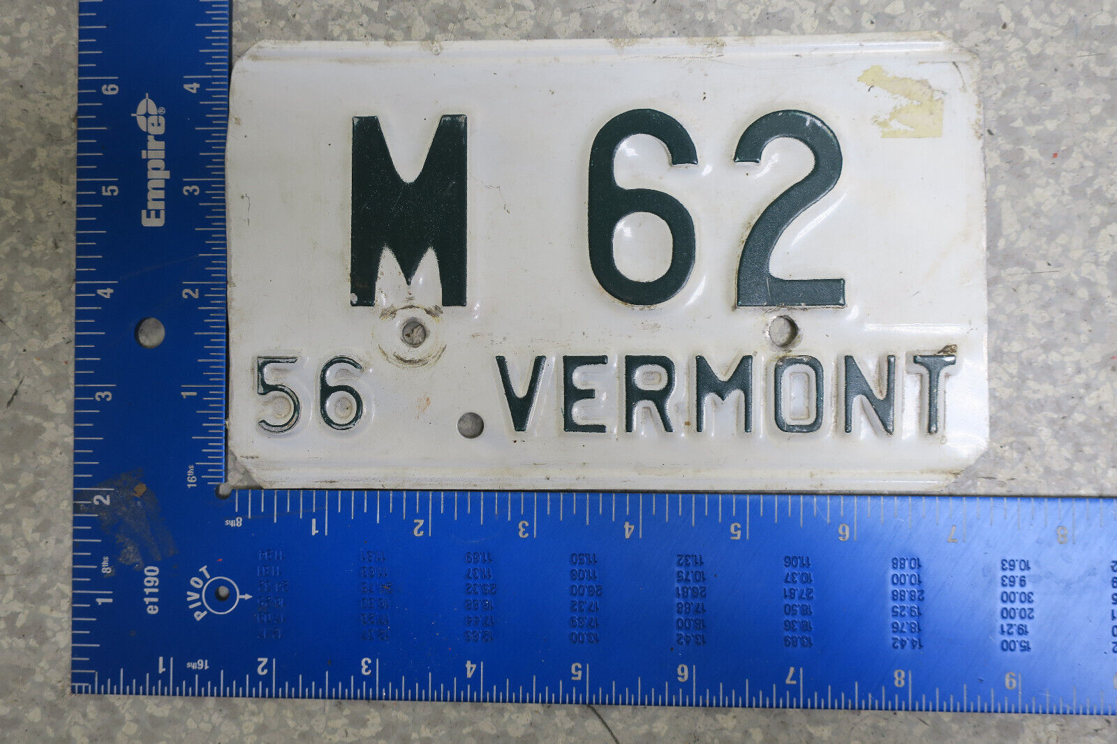 *CUT DAMAGE* Vermont License Plate Tag VT 1956 56 MC Motorcycle M62 M 62
