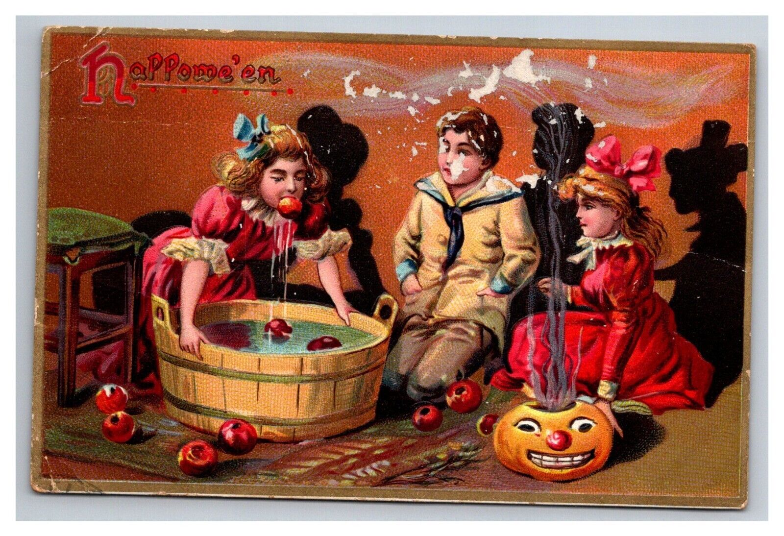 Postcard Halloween Tuck's # 150 Children Bobbing Apples Jack-o-Lantern
