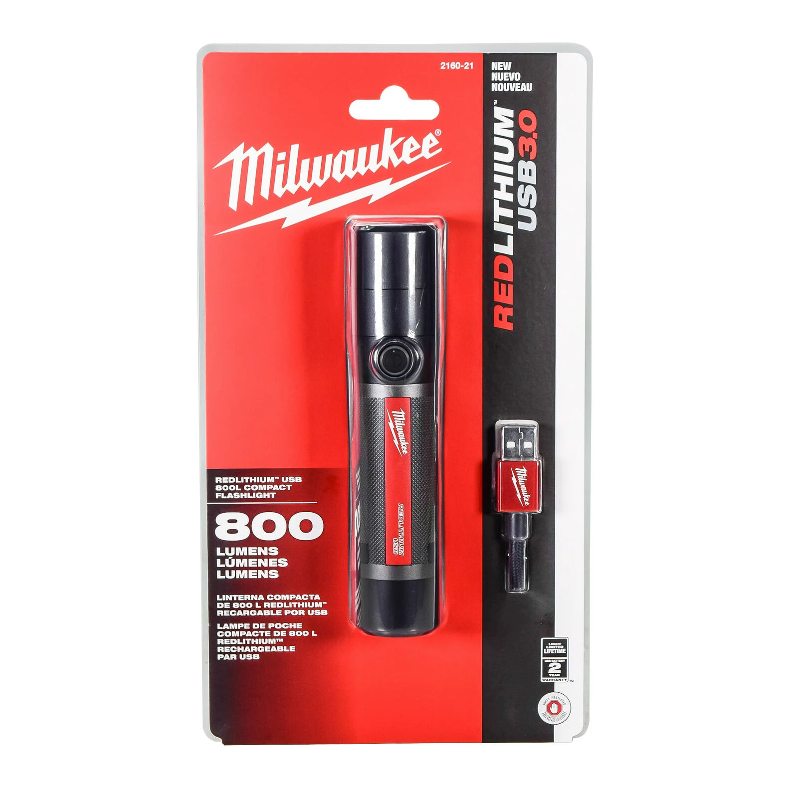 Milwaukee MLW2160-21 USB Rechargeable 800 Lumens Compact Cordless Flashlight