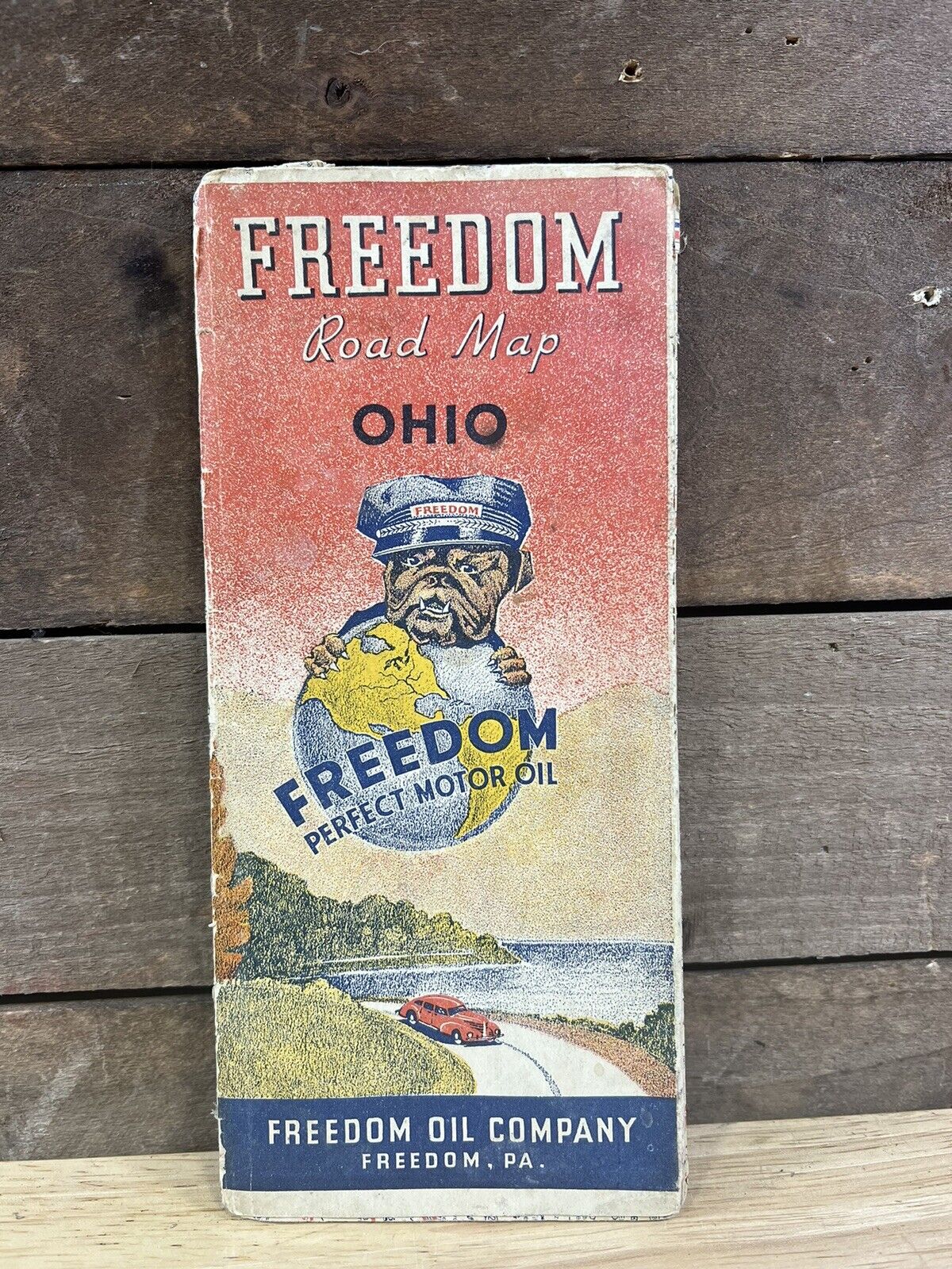 Vintage Freedom Oil Road Map Of Ohio Freedom Oil Company Bulldog 