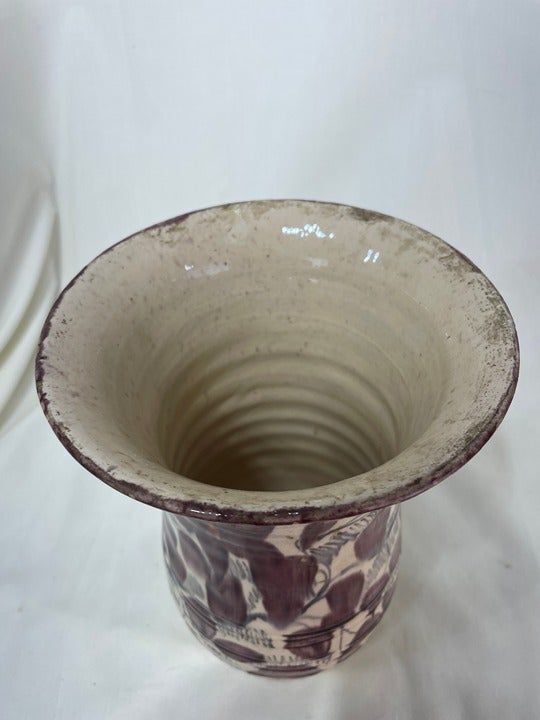 Vase Antique Made in Mexico Leaf Motif Brown Beige Orange RARE