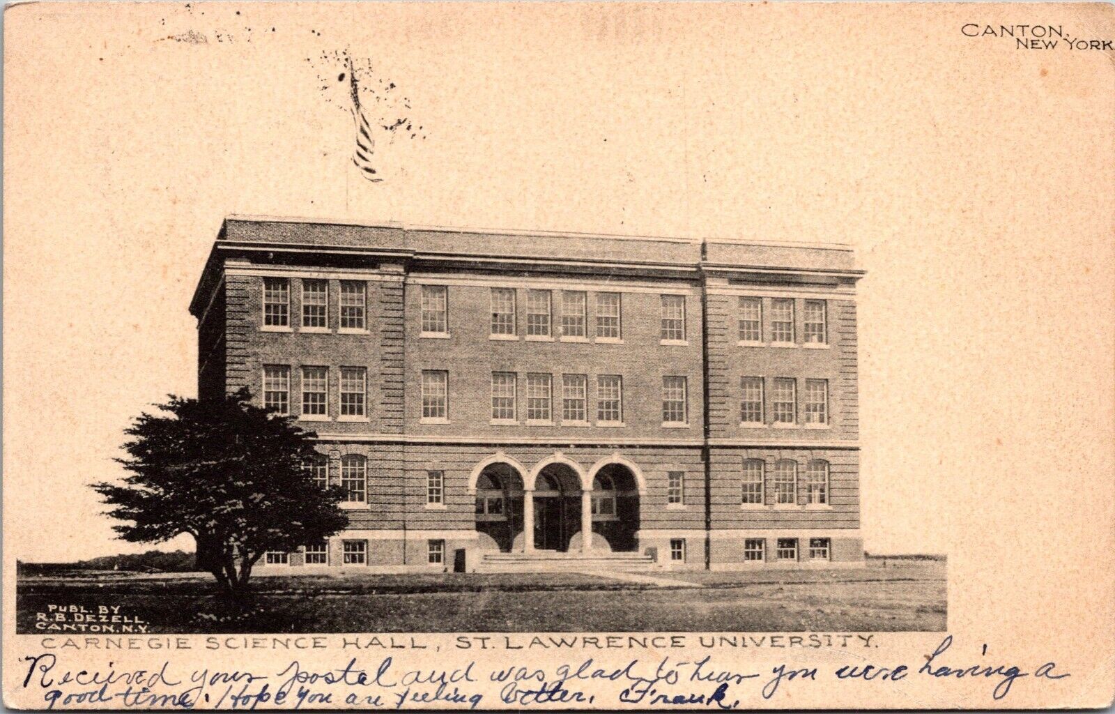 1906 Canton New York NY St Lawrence University Carnegie Science Hall Postcard
