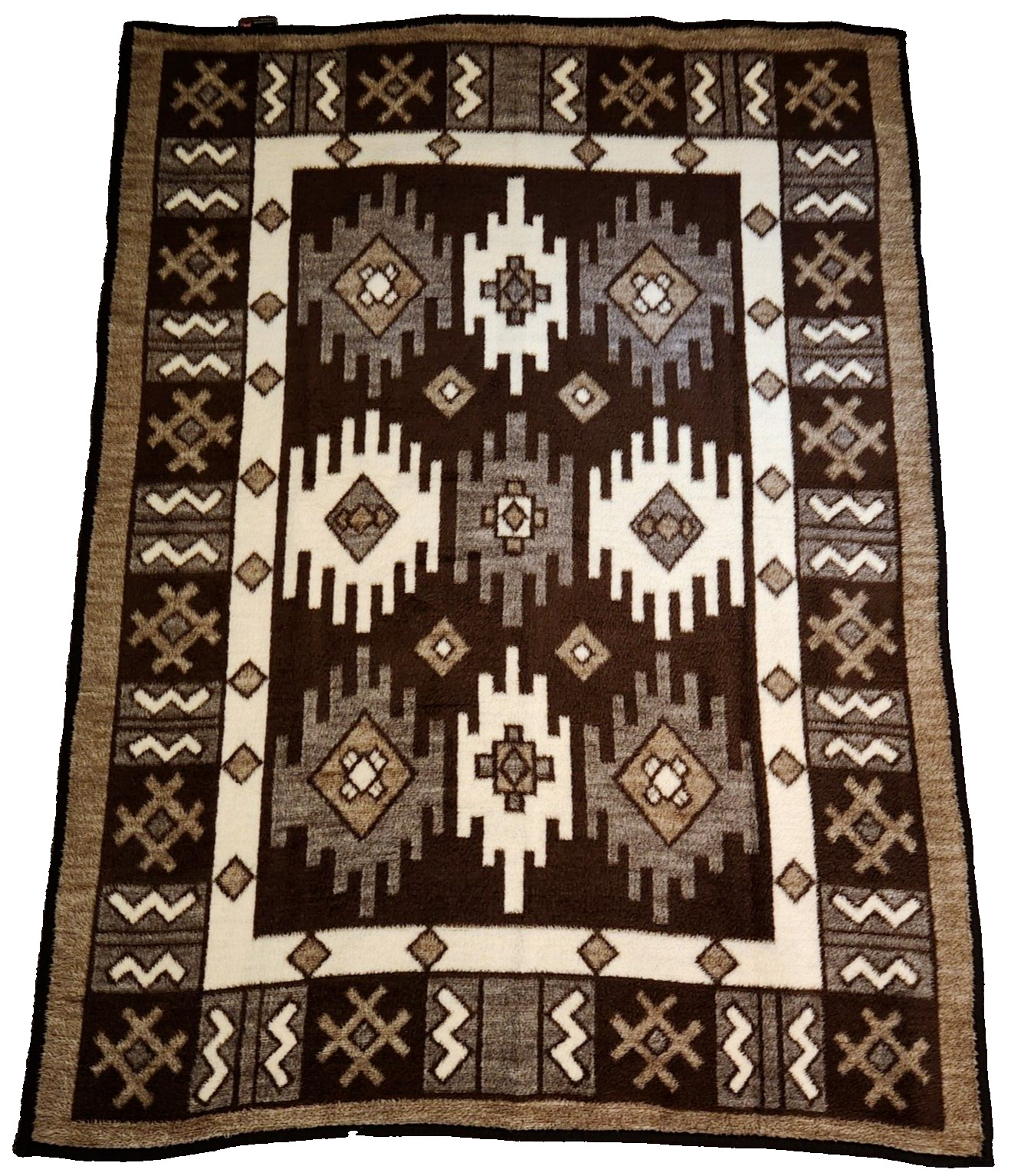 Biederlack Blanket Throw Vtg Aztec Southwest Native Brown West Germany 75