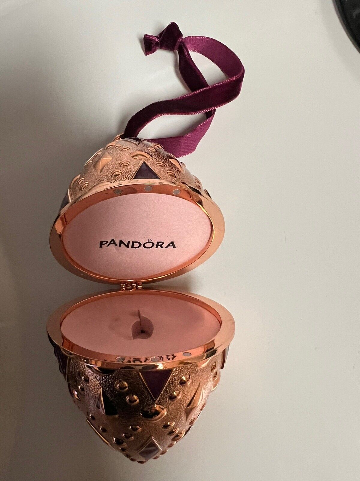 PANDORA Winter 2020 Decorative Ornament EGG Rose Gold Burgundy Authentic Rare