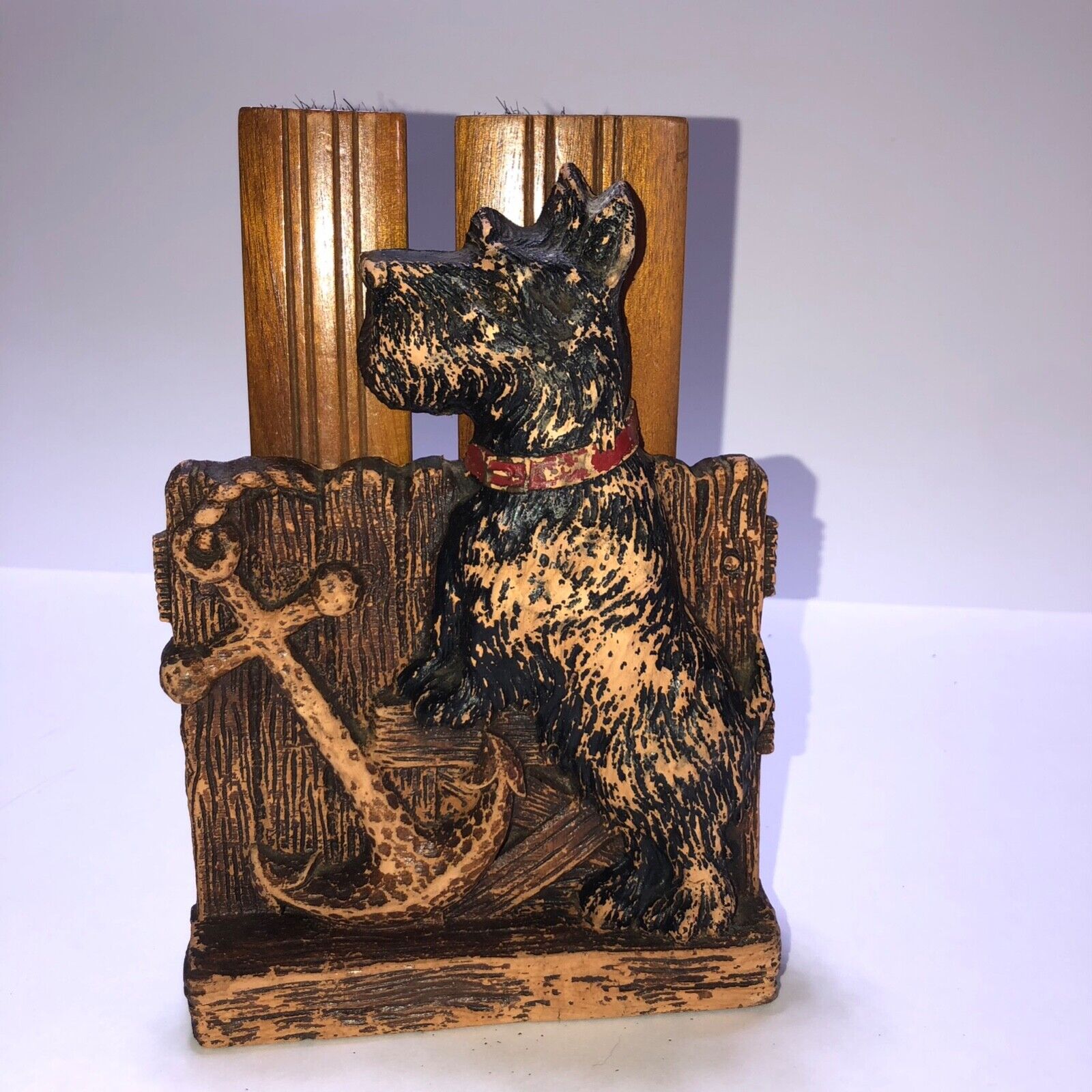 Scottie Scotty Terrier Dog Brush Holder with 2 Original Brushes Vintage