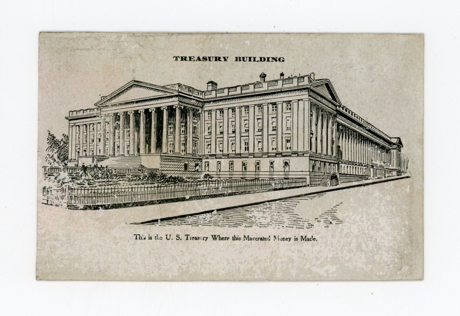 Macerated Currency Money US Treasury Building Washington, DC UDB dated 1898