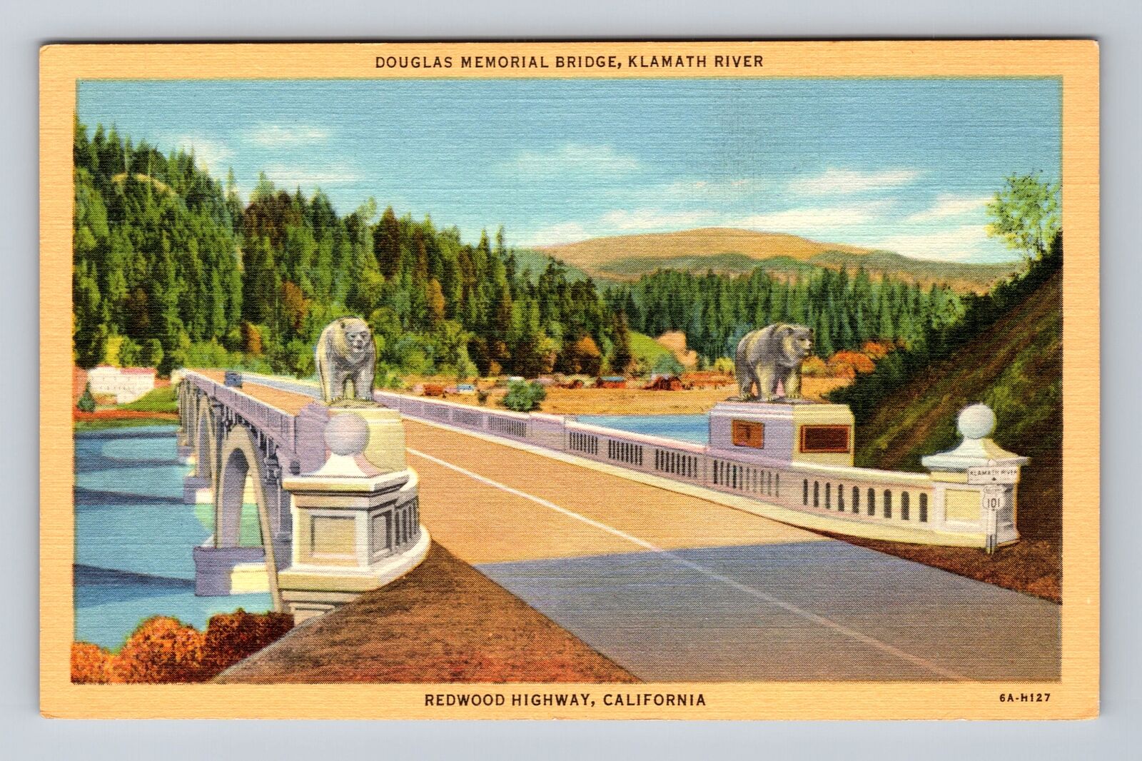 Redwood Highway CA-California, Douglas Bridge, Klamath River, Vintage Postcard