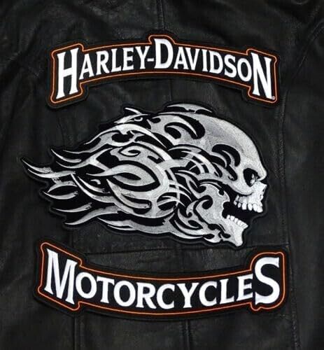 Harley Davidson TOP Bottom Rocker with 12 INCH Giant Skull 3PC Back Patch