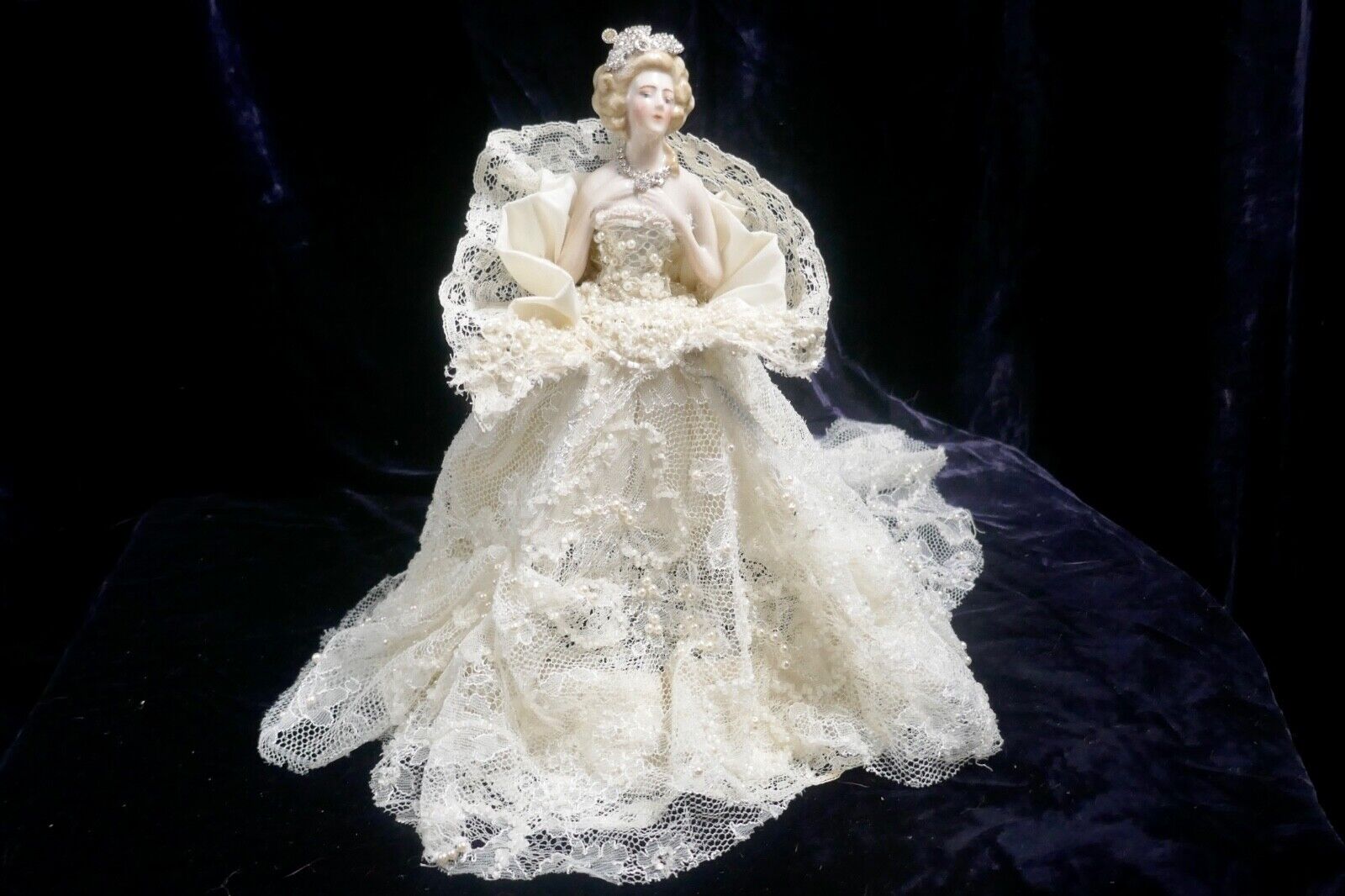 Exquisitely Dressed  Antique German Half Doll Bride