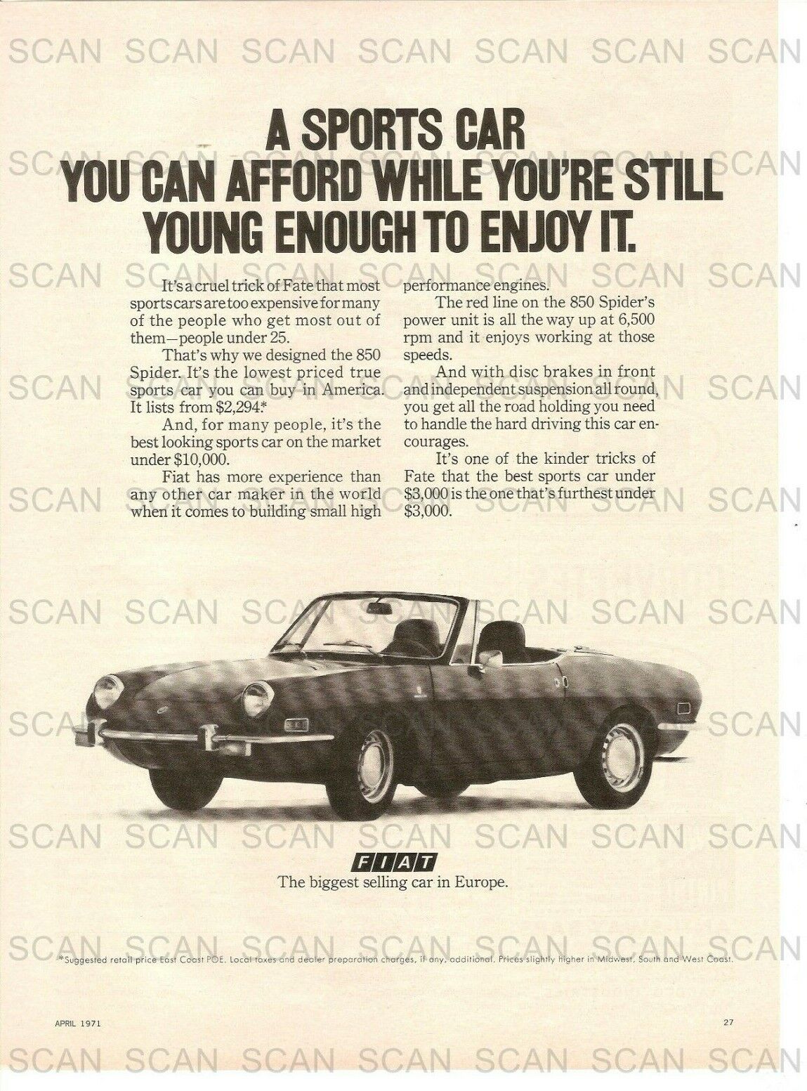 1971 Fiat 850 Spider Vintage Magazine Ad    