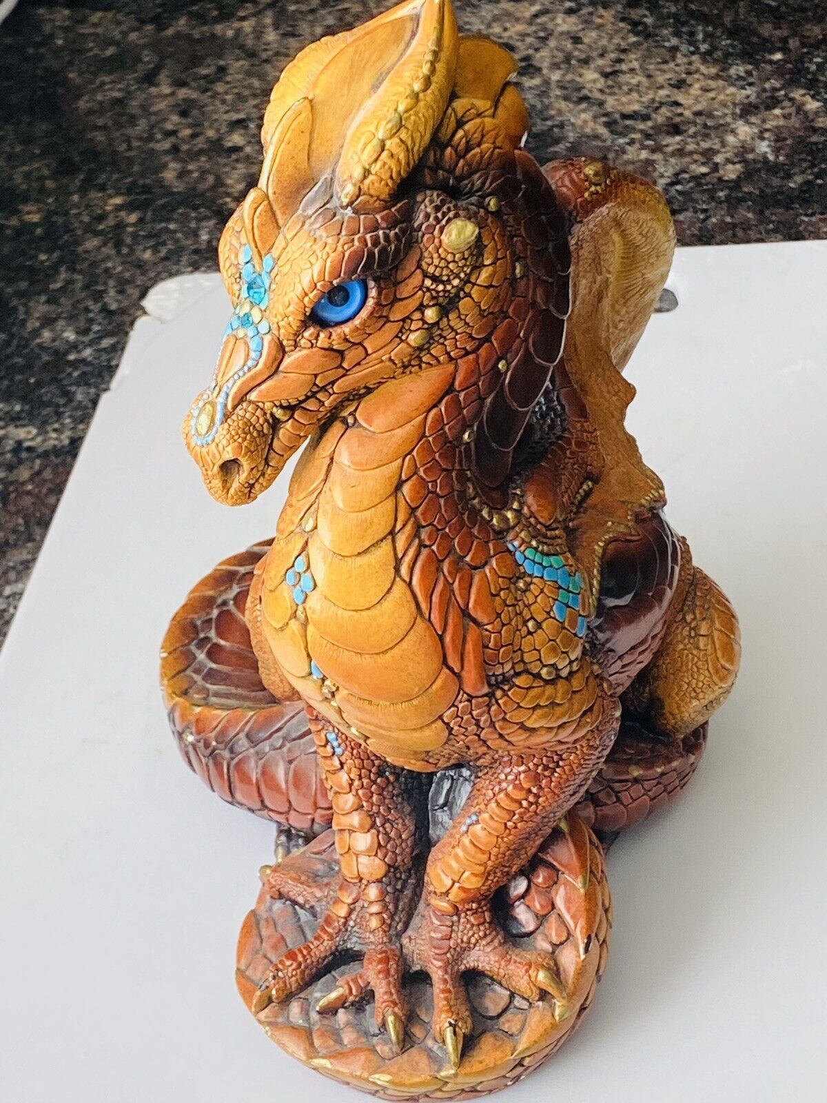 Vintage Windstone Editions 1986 Pena Brown Turquoise Gold Dragon Sculpture 9