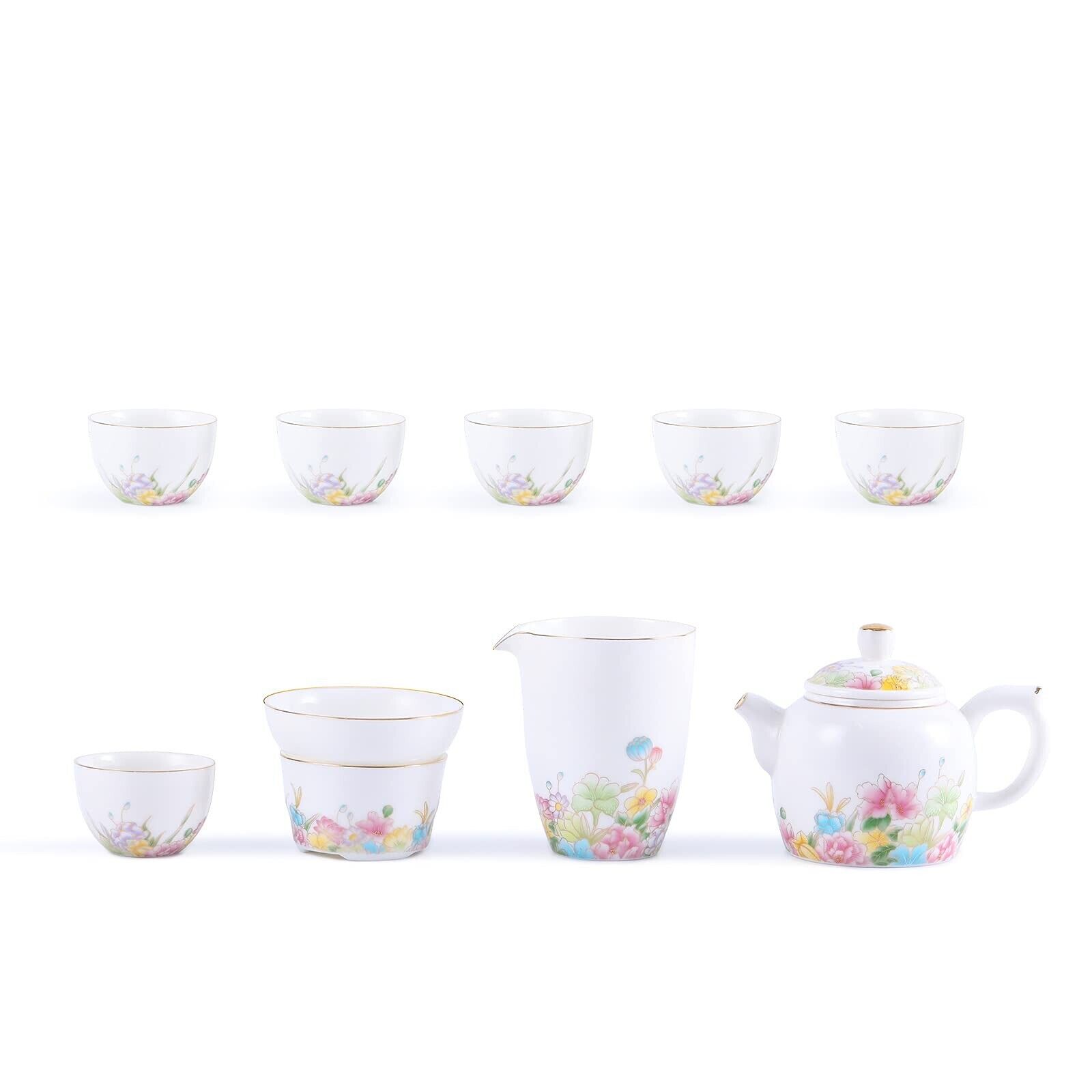 Fine Ceramic Tea Set Chinese Suet Jade White Porcelain Teapot with 6 Cups,Fai...