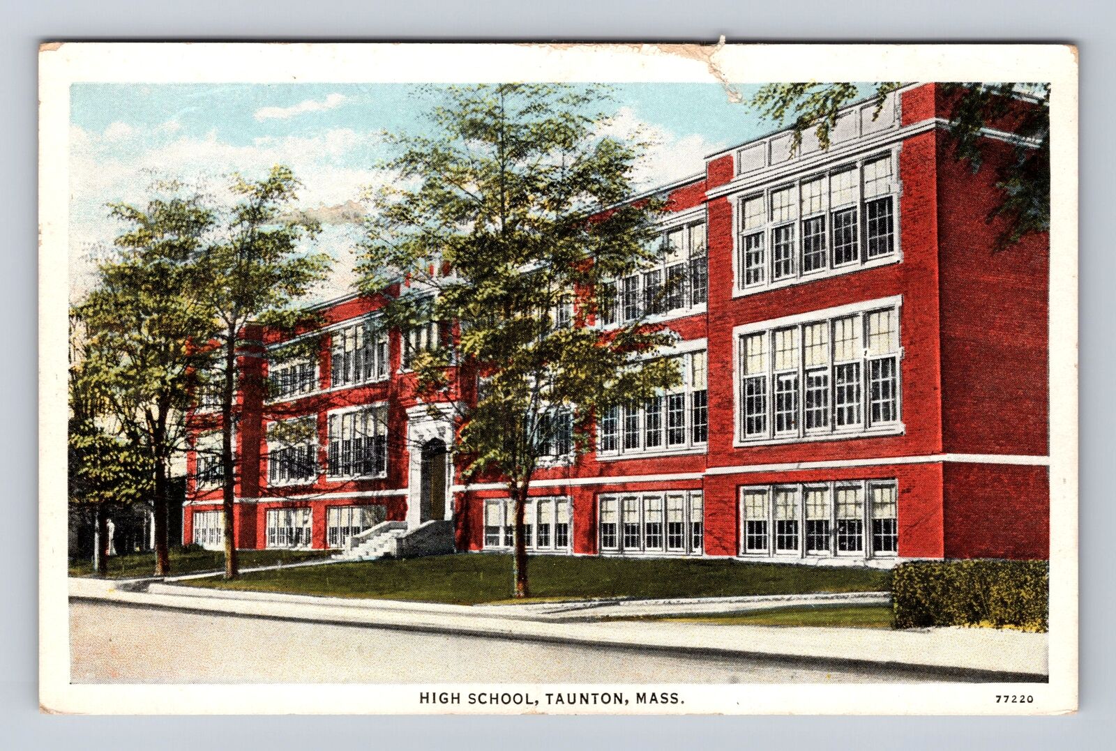 Taunton MA-Massachusetts, High School, Antique Vintage Souvenir Postcard