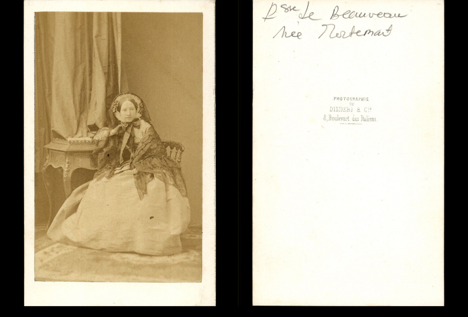 Disderi, Paris, Princess of Beauveau née Mortemart Vintage Albumen Print CDV.