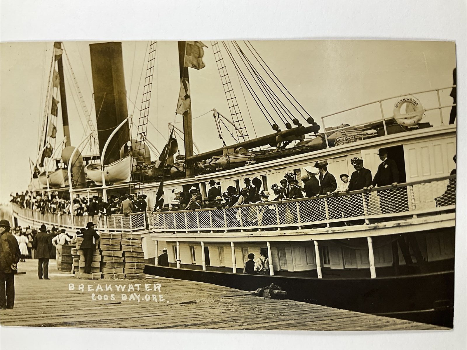 Early Coos Bay, Oregon Breakwater Steamship Real Photo Postcard RPPC Antique
