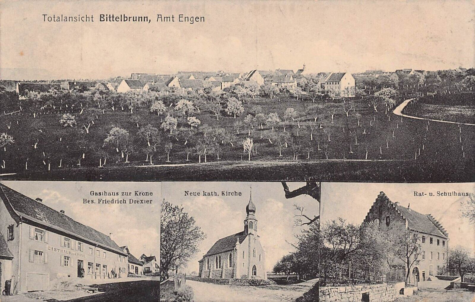 Bittelbrunn Engen Germany School Gasthaus Zur Krone Church Vtg Postcard A11