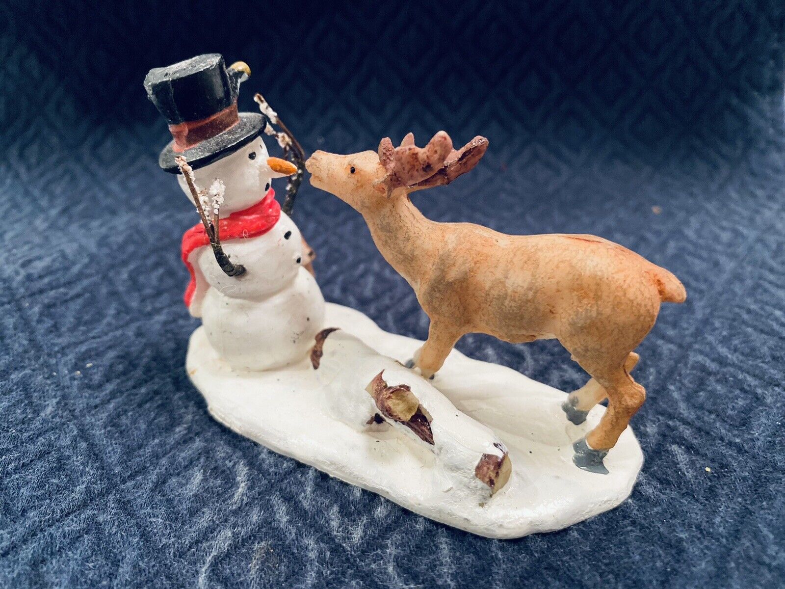 Christmas Winter Village Accessory Snowman and Bunny and Buck Deer Wood