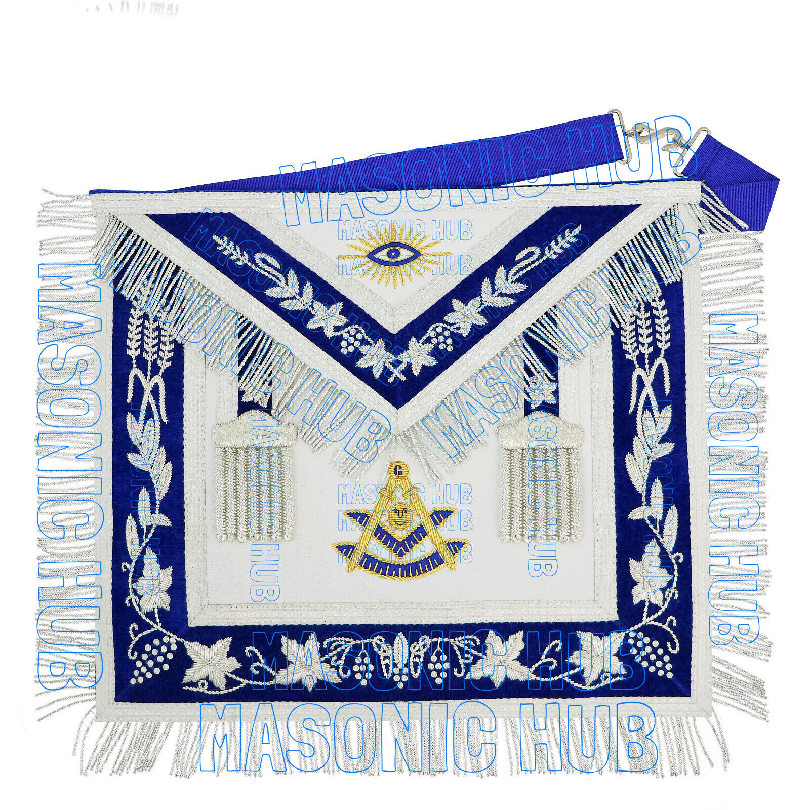 Masonic Past Master Silver Bullion Threads 100% Lambskin Apron -Hand Embroidered