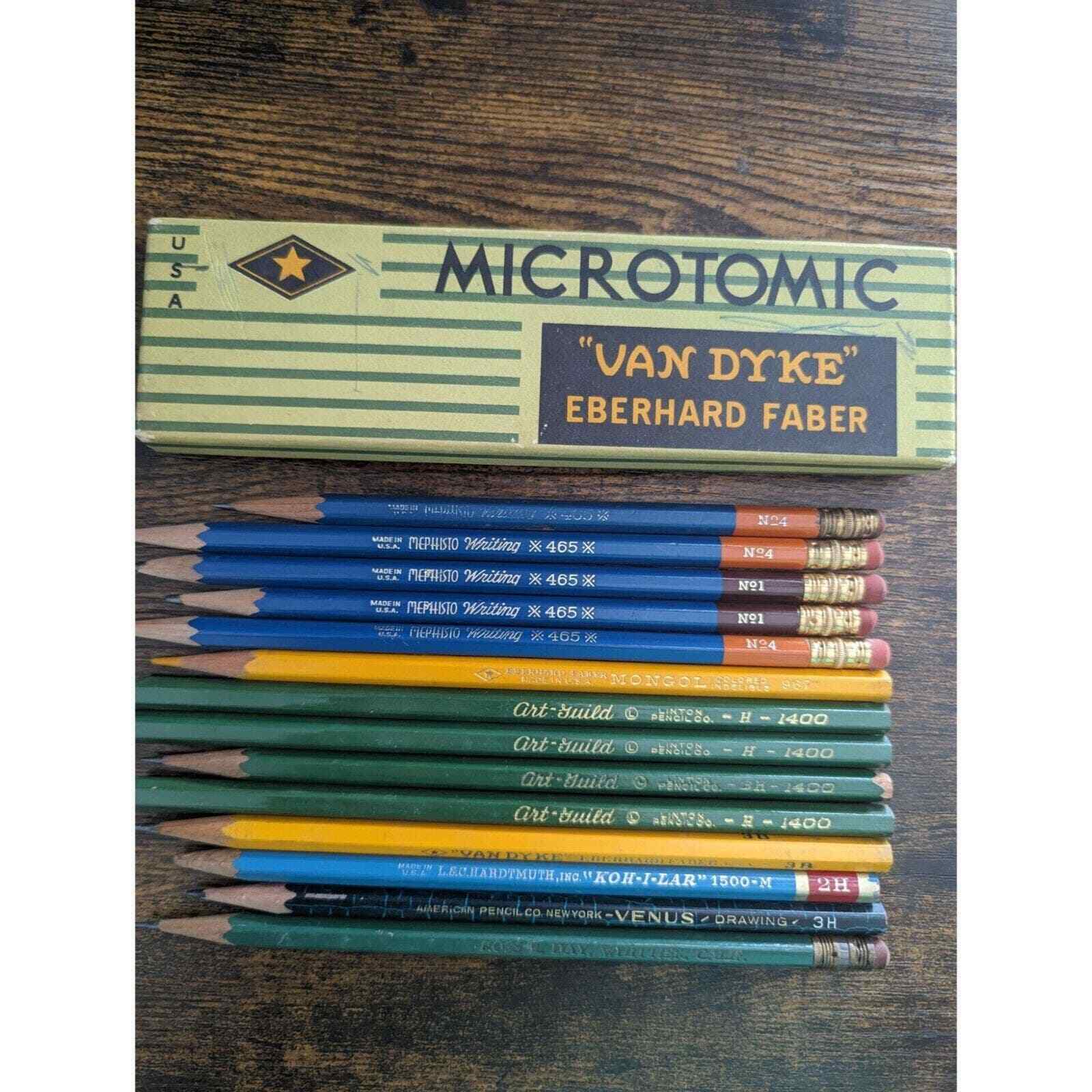 Lot of 14 Vtg Pencils Mephisto Mongol Art-Guild Van Dyke Koh-I-Lar Plus Case