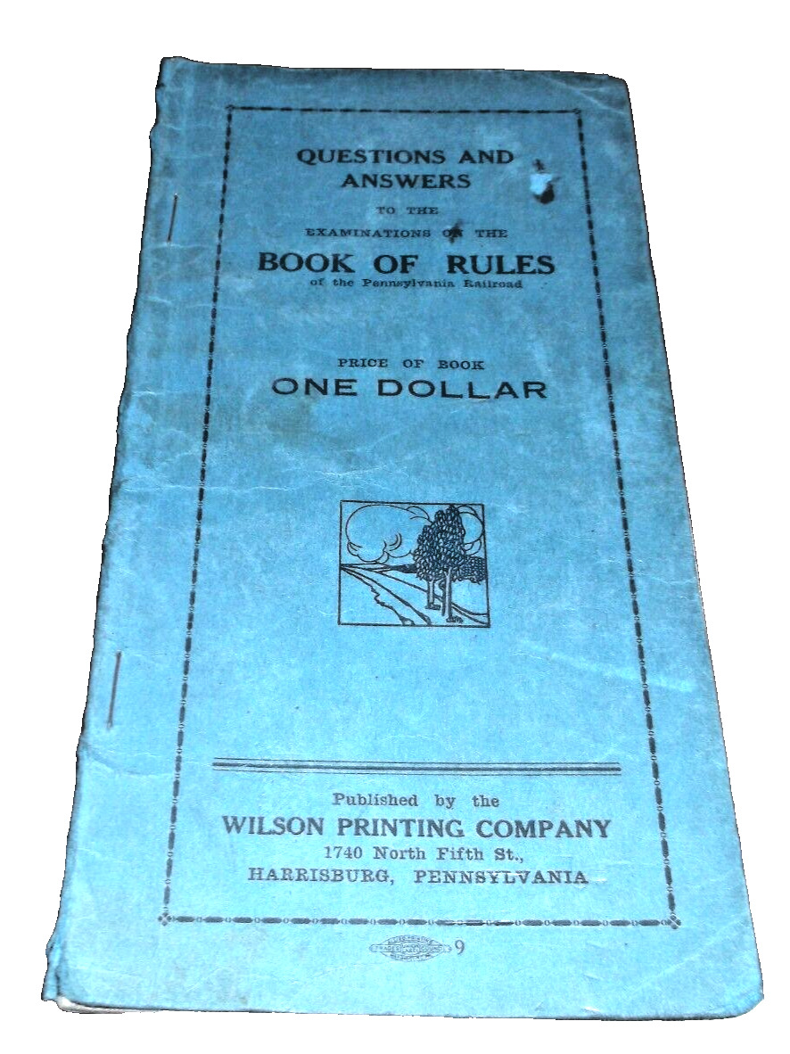 1920's GENERIC BOOK OF RULES QUESTIONS AND ANSWERS BOOK PRR HARRISBURG PA
