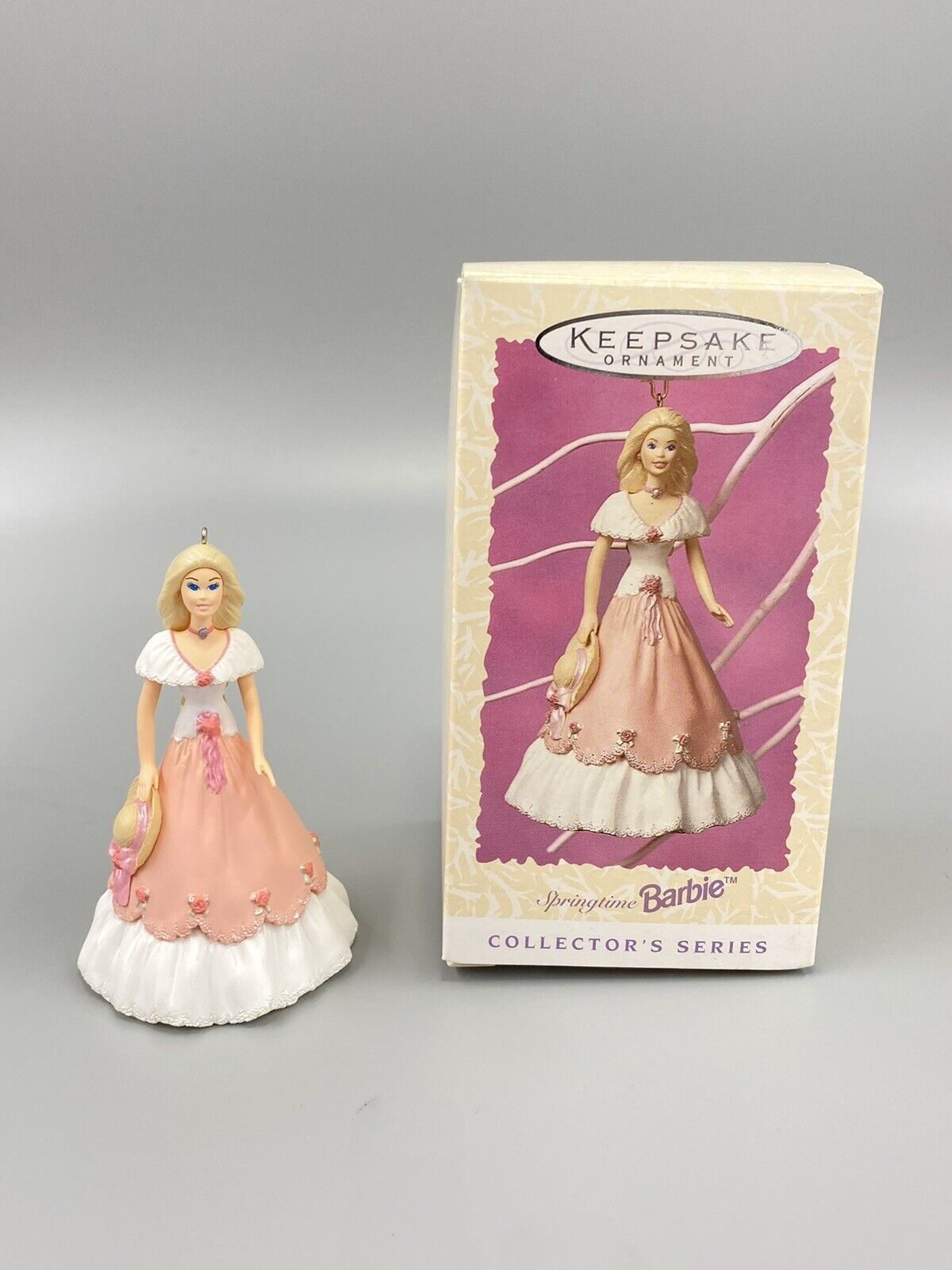 Vintage 1997 Hallmark Springtime Barbie Pink Dress Keepsake Ornament