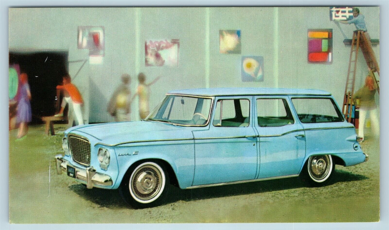 Postcard Automobile Car Dealer AD c1960s Studebaker Lark Station Wagon Blue AE7