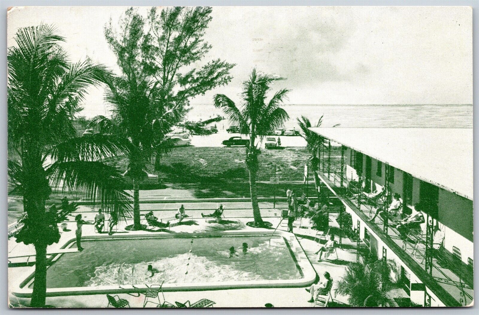 Vtg St Petersburg Florida FL Sun Dial Apartments Poolside 1950s View Postcard