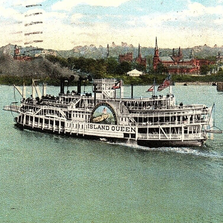1917 Coney Island Queen Steamer Riverboat Cincinnati Ohio Licking River Postcard
