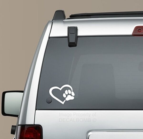 Dog Paw Print Heart Decal Sticker - Puppy Love Car Truck Breed Memory