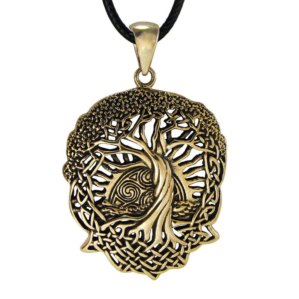 Bronze Celtic Knot World Tree of Life Pendant with Rising Sun Knotwork Necklace