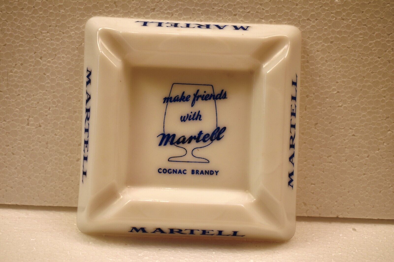 Vintage Martell Cognac Brandy Advertising Ashtray Milky Glass Made In France \