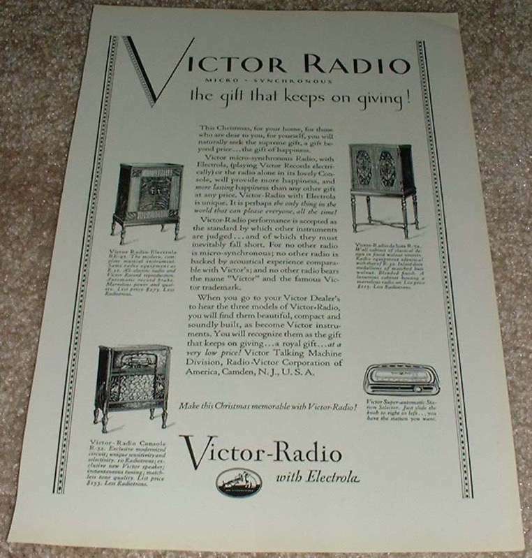 1929 Victor Radio Ad, RE-45, R-52, R-32 NICE