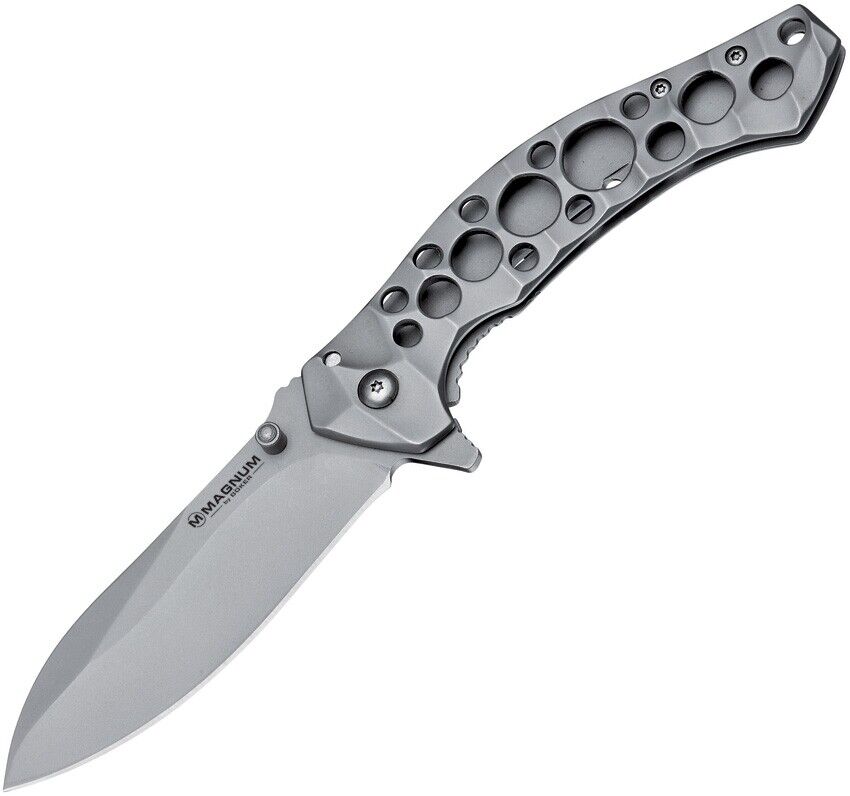 Boker Magnum Slender Folding Knife SS Handle 440A Drop Point Plain Edge 01RY126