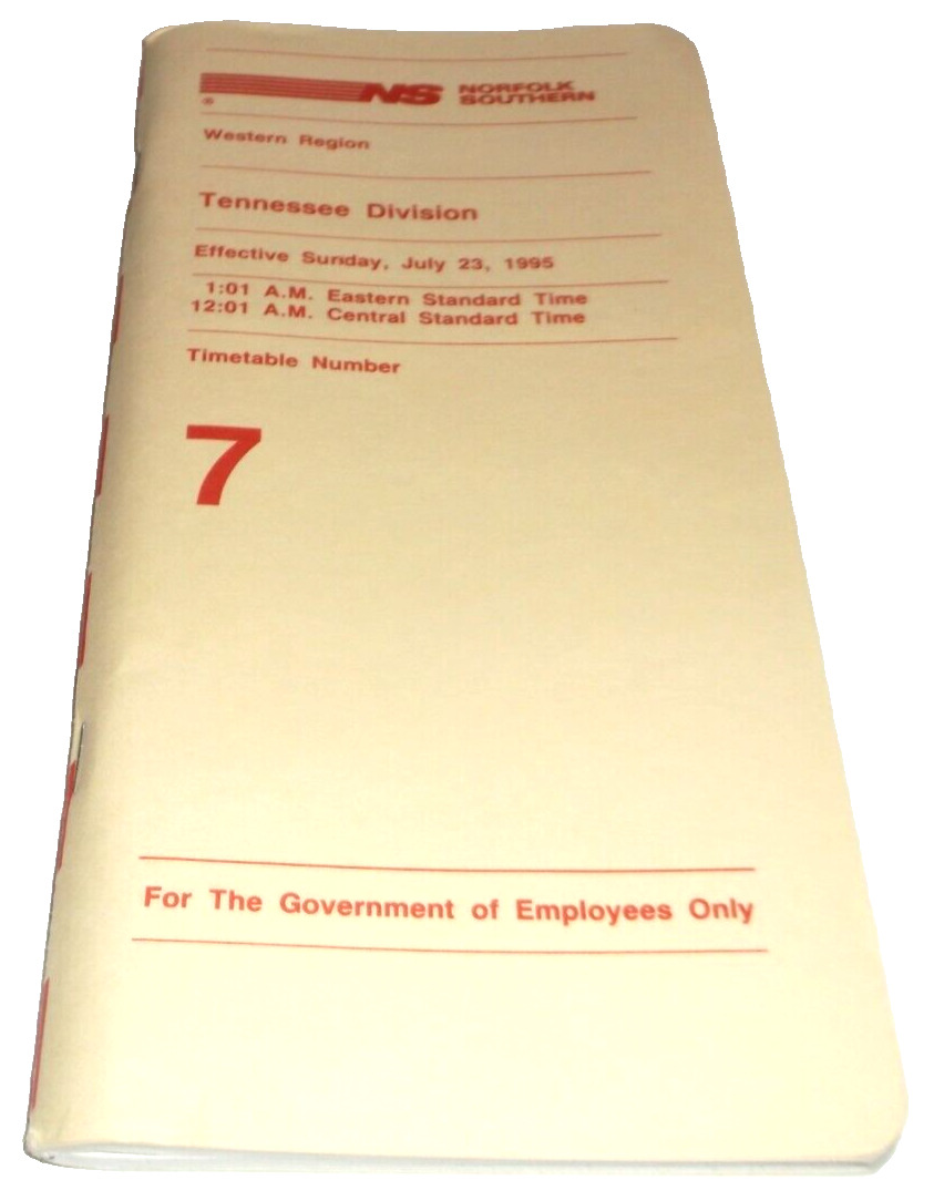 JULY 1995 NORFOLK SOUTHERN TENNESSEE DIVISION EMPLOYEE TIMETABLE #7