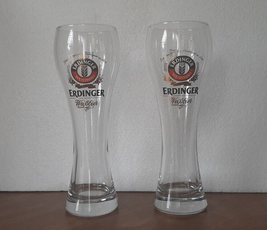 Erdinger Weissbrau beer glasses  20 oz Ausbsyern .5L  9.75 tall Set  of 2