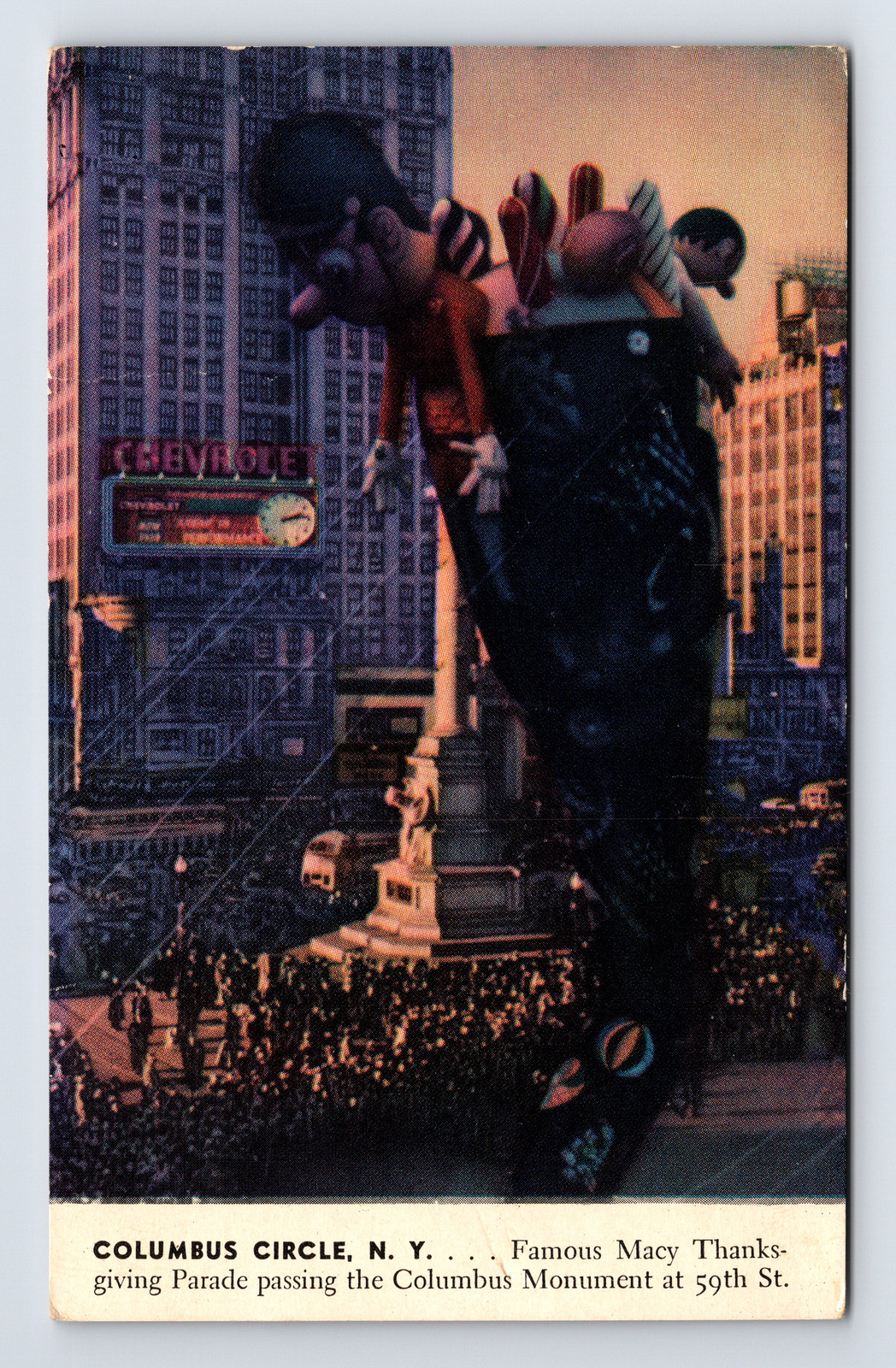 c1939 Postcard New York NY Columbus Circle Parade Floats Macy Color Views