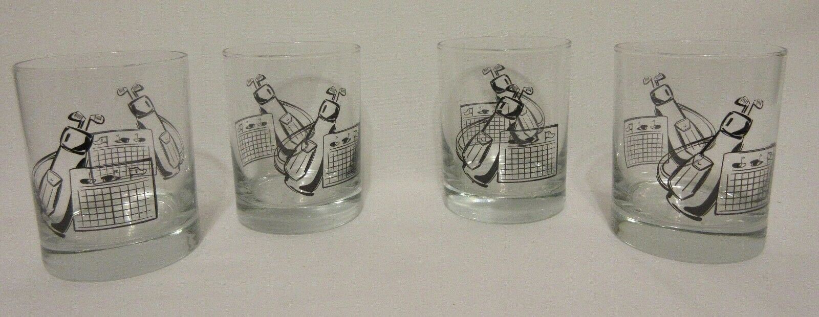 Etched Golf Theme Whiskey Glasses Set of 4 Golfer Tournament Father\'s Gift NEW