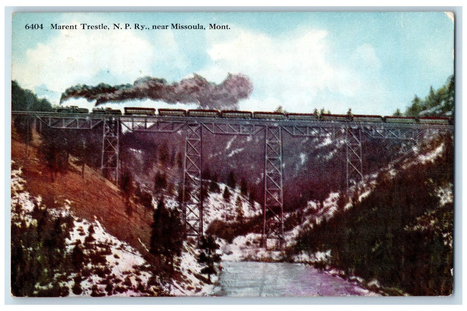 c1950\'s Marent Trestle NPRy Truss Bridge Train View Missoula Montana MO Postcard