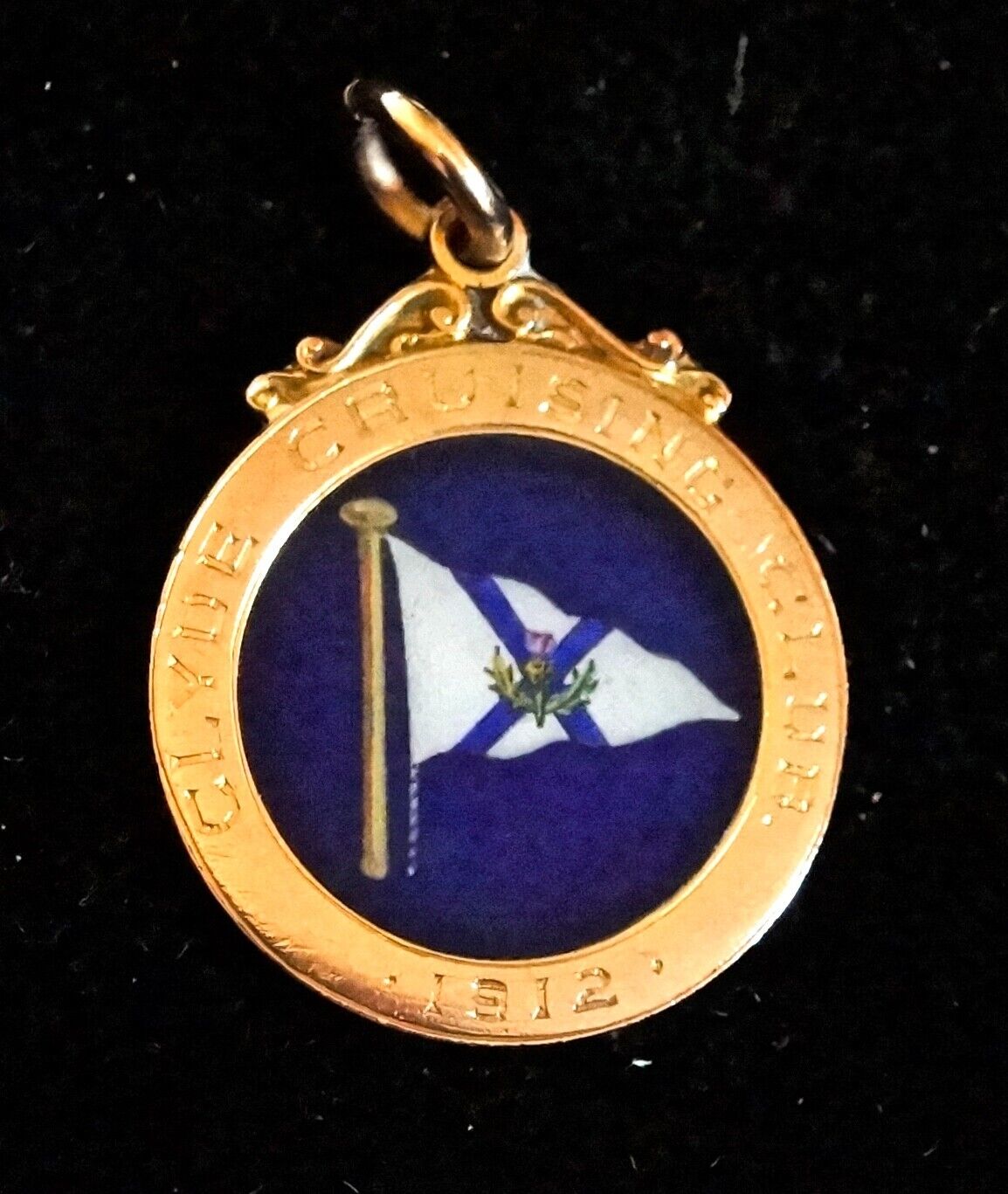 Rare 9ct Gold & Enamel Scottish Sailing Fob Medal. Clyde Cruising Club 1912.