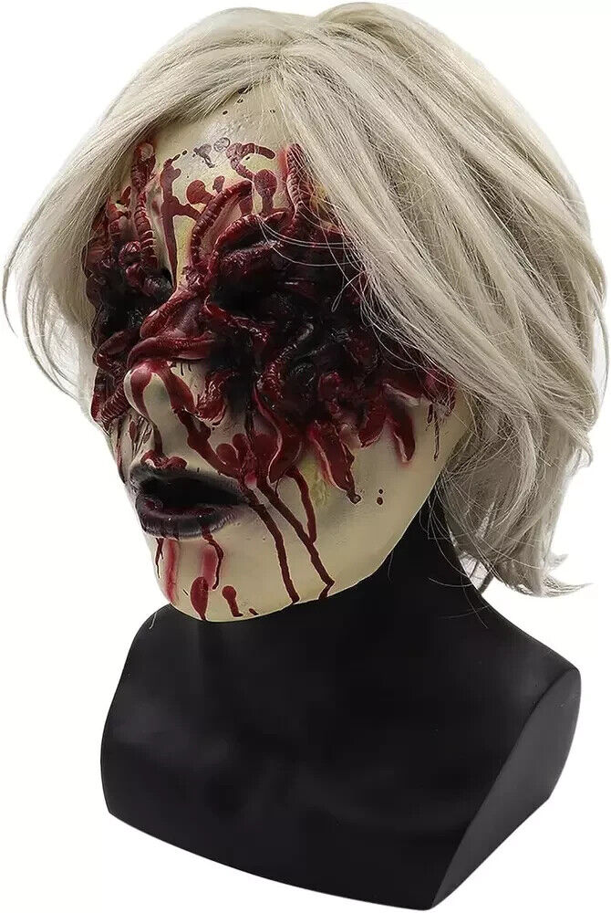 White-haired Female Ghost Wig Mask Latex Halloween Party Cosplay Props