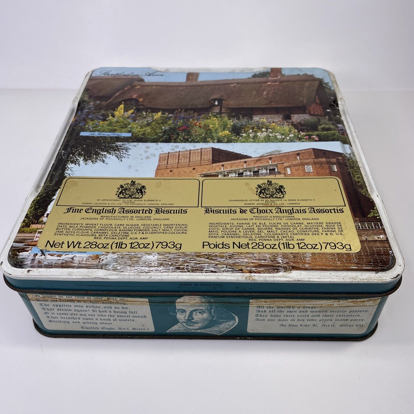 Antique 1960’s Jackson’s Biscuit Tin Box Made In England William Shakespeare