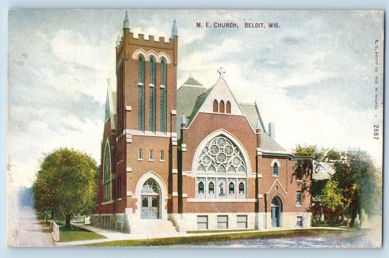 Beloit Wisconsin WI Postcard Methodist Episcopal Church Exterior c1911 Vintage