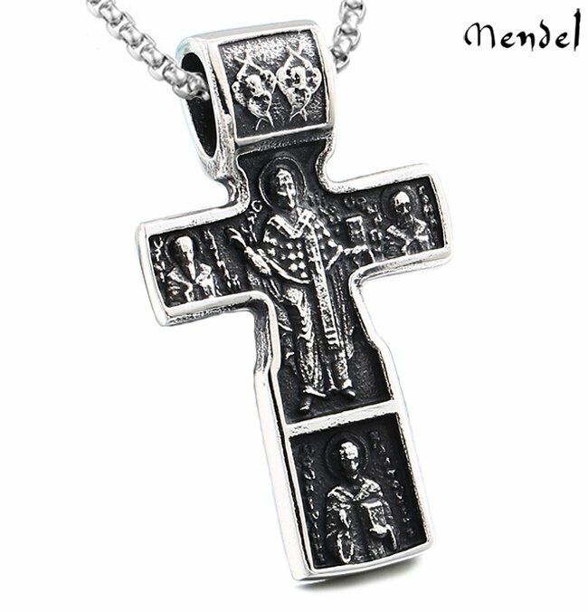 St Benedict Cross Stainless Steel Necklace Catholic Saint Jesus Crucifix Pendant