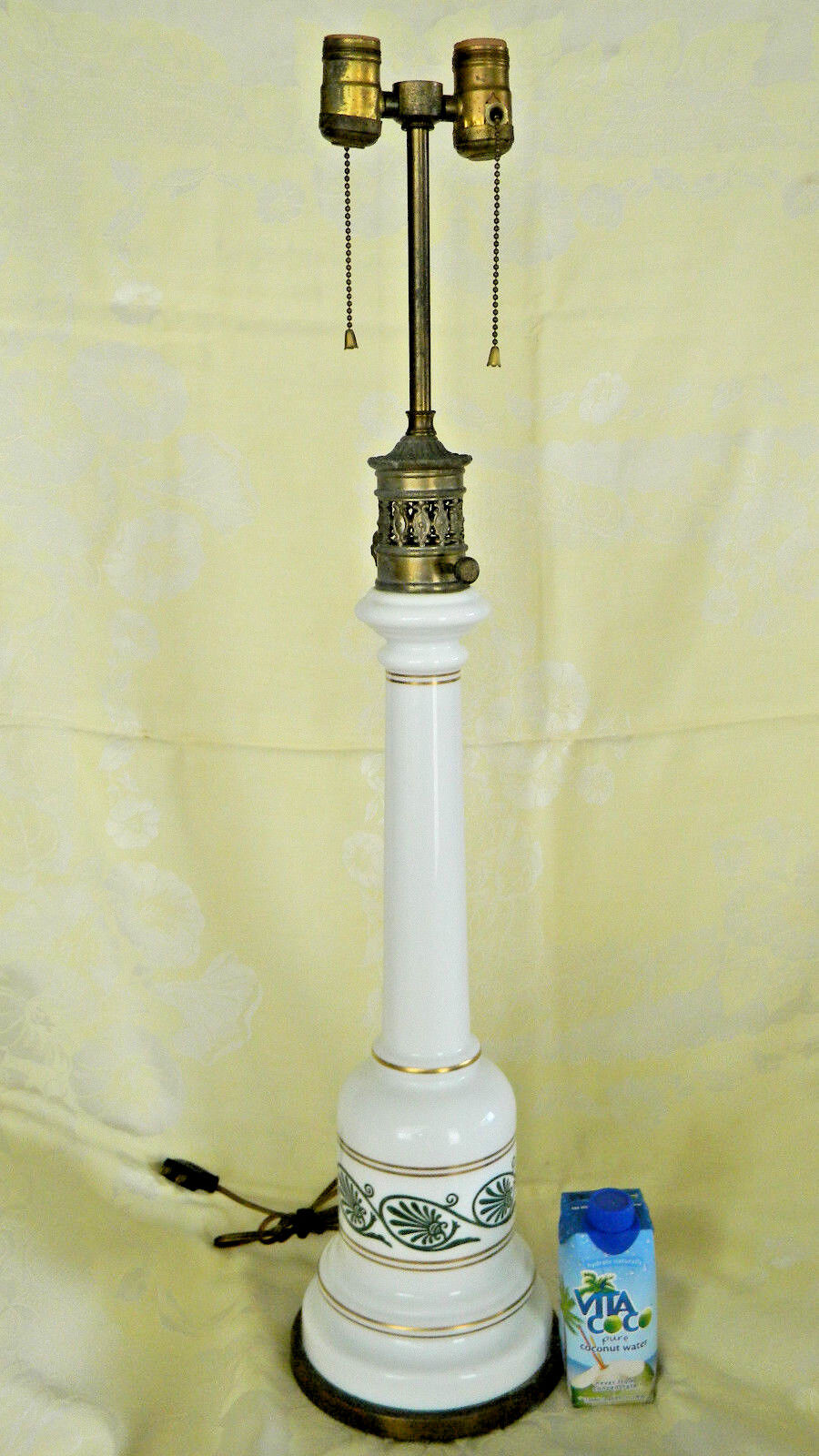 MILK GLASS Table Lamp PAINTED VERY TALL 33\