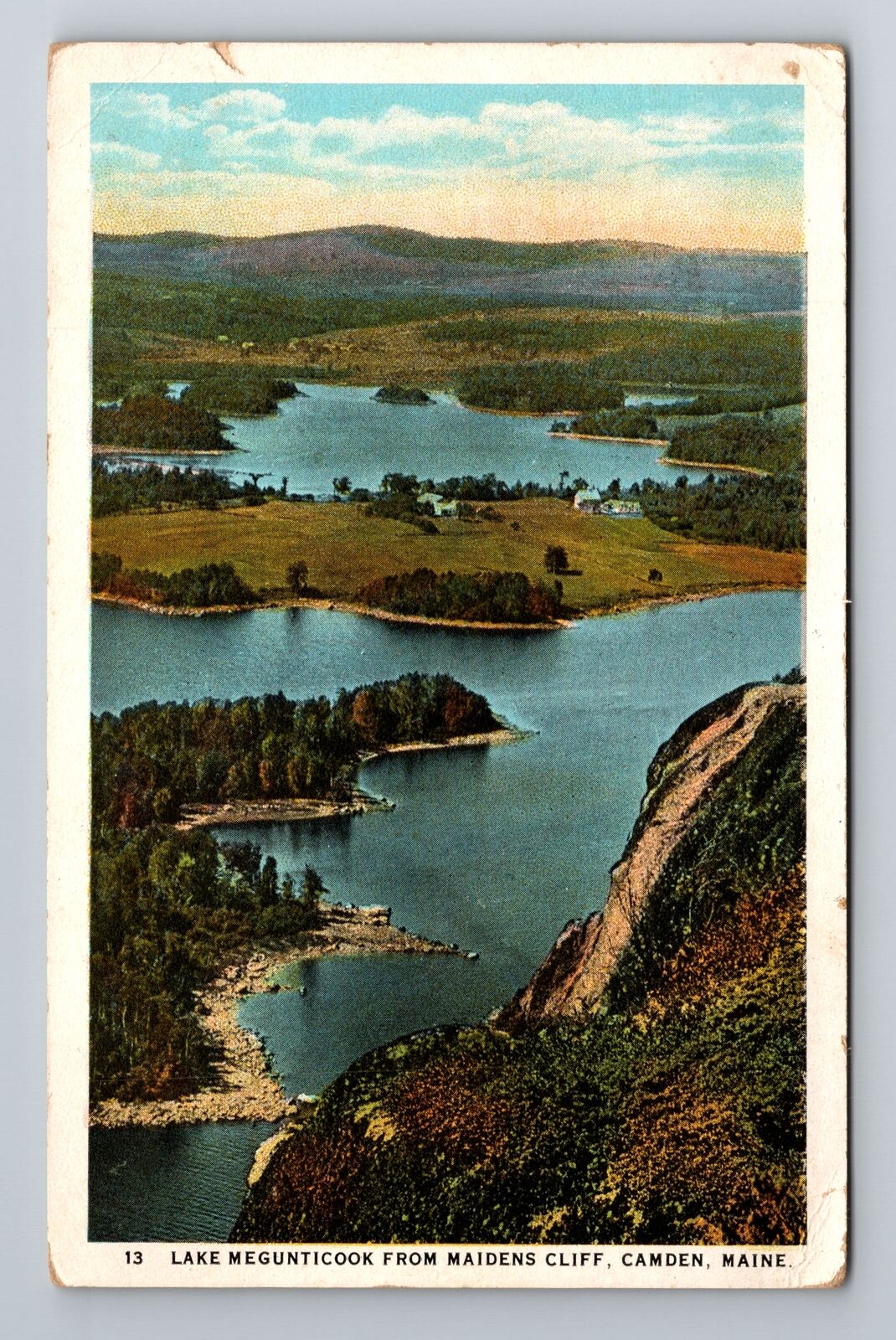 Camden ME-Maine, Aerial Lake Megunticook, Antique Vintage Souvenir Postcard