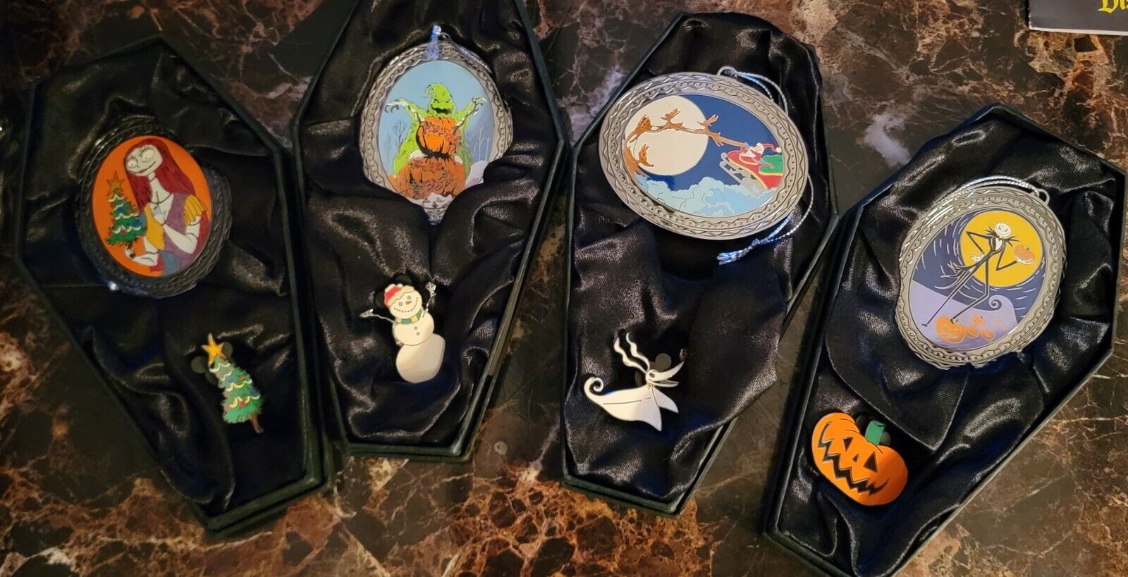 DLR - Haunted Mansion Holiday 4 PINS + 4 ORNAMENTS 2003 HAUNTED  MANSION EVENT