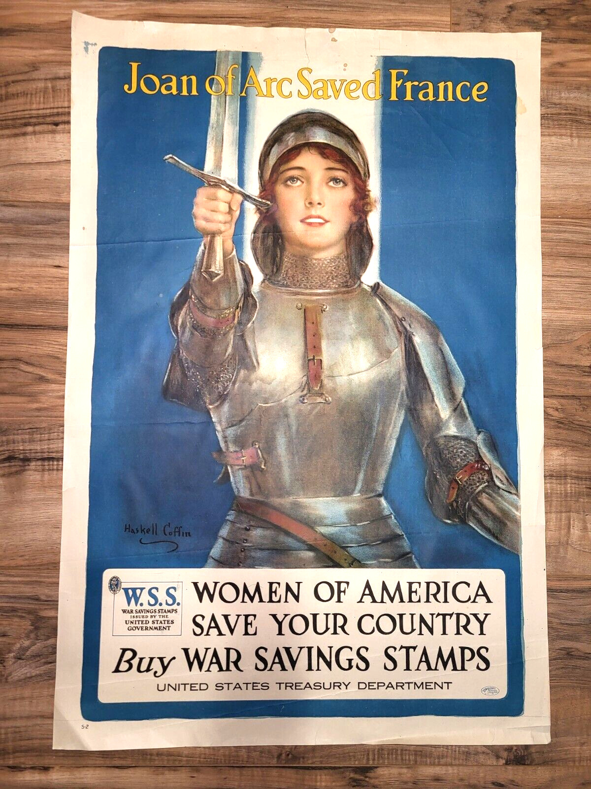 WWI US Propaganda Poster JOAN OF ARC SAVED FRANCE War Savings Stamps 1918