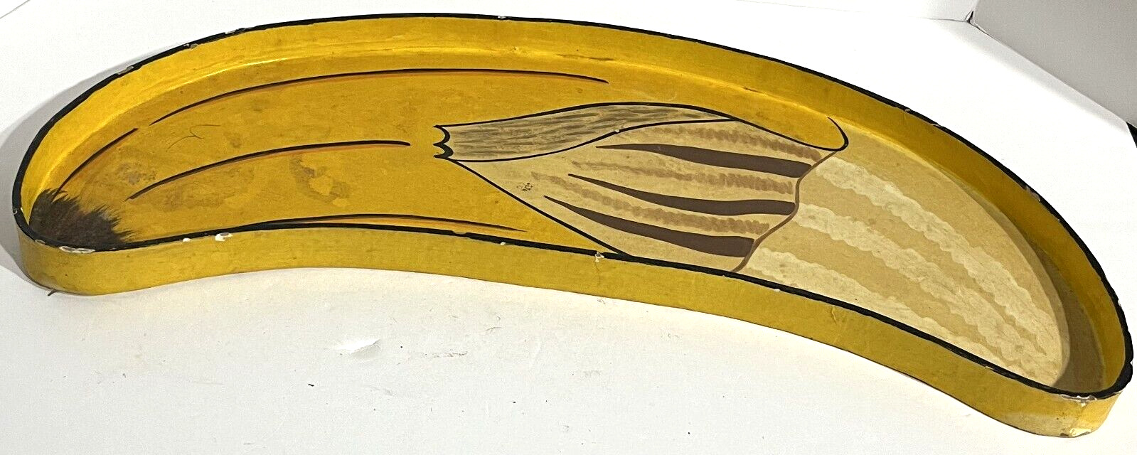BANANA Peeling Shape Vintage Yellow Wood Table Fruit Server Tray Decorative
